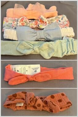 Lot of 6 Infant Baby Toddler Girl Fabric Headbands - Ruffle, Florals, Bows